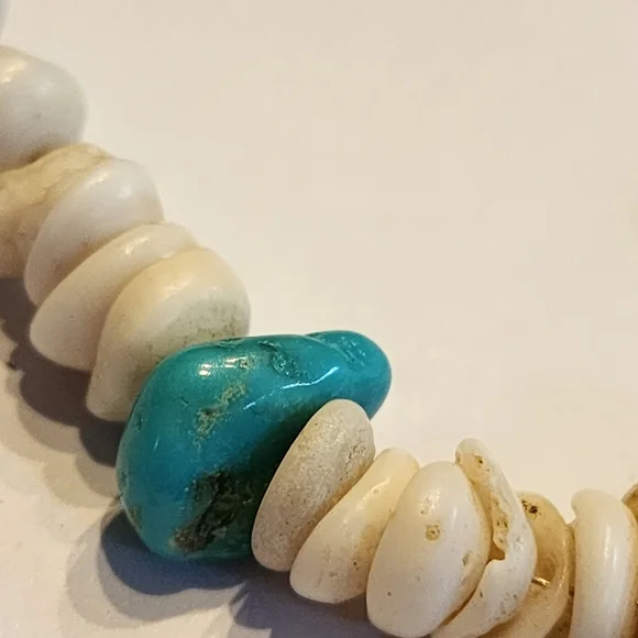 Vintage Necklace TurquoiseNuggets & Puka Shells Heishi 15 Choker